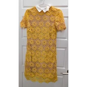 New English Factory Anthropologie Sunflower‎ Pink Yellow Lace Dress $148rt XS